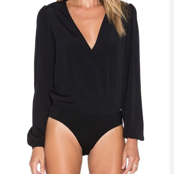 Monica Rose for Lovers + Friends V-Neck Long-Sleeve Bodysuit Blouse, Like New - Picture 1 of 7